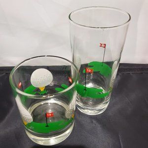 Vintage 19TH HOLE  INDIANA GLASSWARE (4) Double Rocks & (4) Coolers